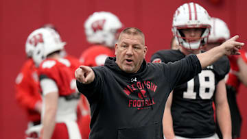 Wisconsin offensive coordinator Phil Longo is shown during spring football practice Thursday, April 25, 2024 in Madison, Wisconsin. The Wisconsin Badgers football team plays their season opener against Western Michigan on August 31.