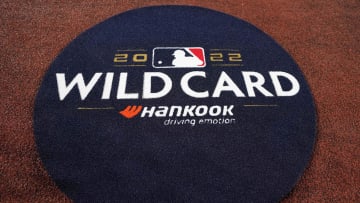 Oct 7, 2022; Toronto, Ontario, CAN; A general view of the MLB Wild Card logo before the game between