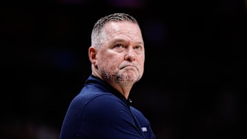 Apr 29, 2024; Denver, Colorado, USA; Denver Nuggets head coach Michael Malone in the first quarter against the Los Angeles Lakers during game five of the first round for the 2024 NBA playoffs at Ball Arena. Mandatory Credit: Isaiah J. Downing-Imagn Images