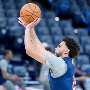 Oklahoma City guard Ajay Mitchell (25) shoots during an NBA Finals practice session ahead of Game 2 at Paycom Center Oklahoma City, on Saturday, June 7, 2025.