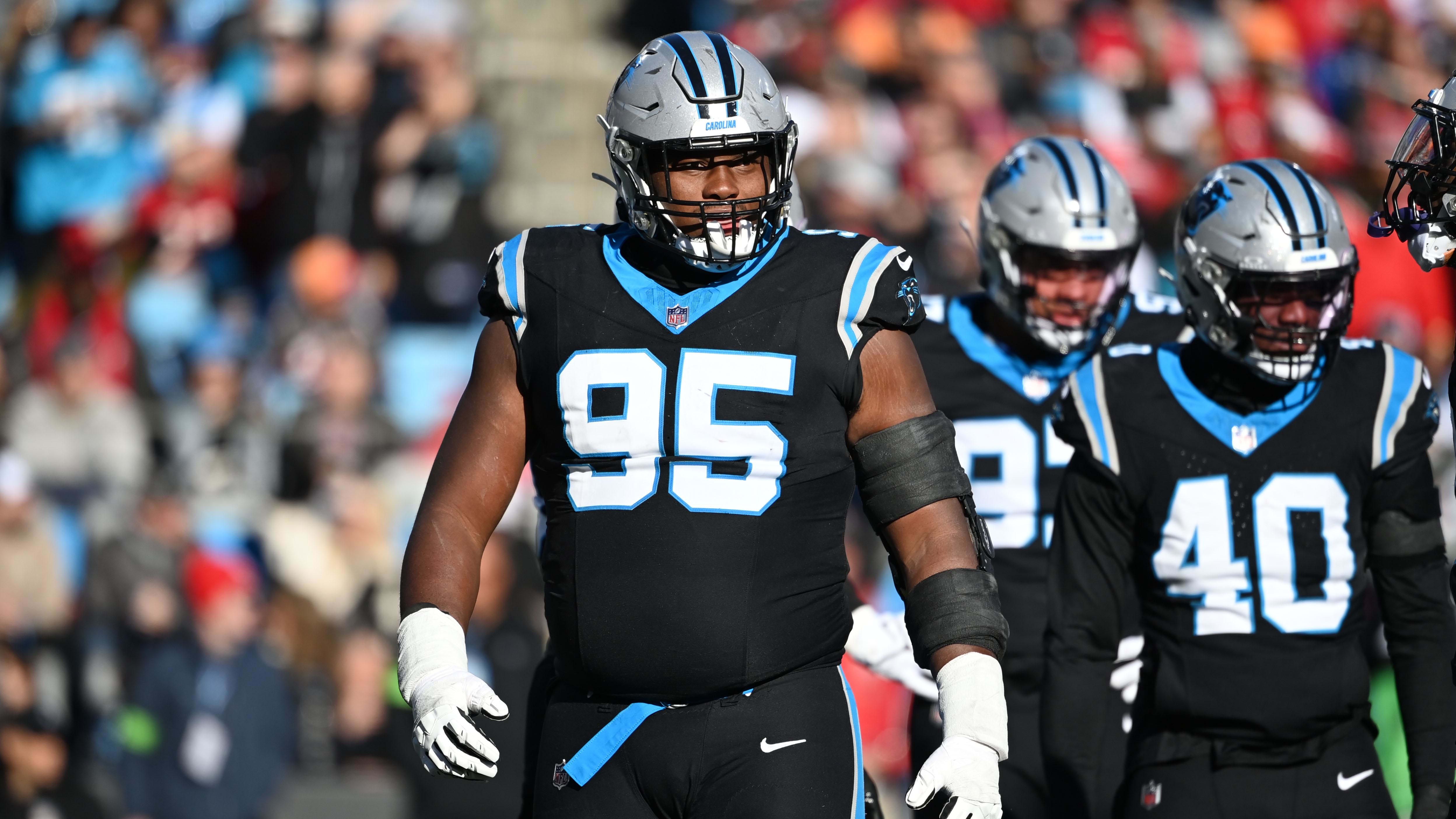 Jan 7, 2024; Charlotte, North Carolina, USA;  Carolina Panthers defensive tackle Derrick Brown (95)