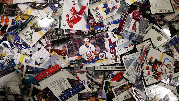 Jan 29, 2016; Nashville, TN, USA; A detailed view of Upper Deck hockey trading cards on display during media day for the 2016 NHL All Star Game at Bridgestone Arena. Mandatory Credit: Aaron Doster-USA TODAY Sports