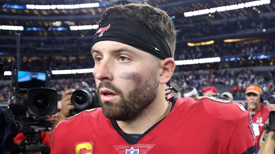 Dec 22, 2024; Arlington, Texas, USA;  Tampa Bay Buccaneers quarterback Baker Mayfield (6) walks off the field after the game against the Dallas Cowboys at AT&T Stadium. Mandatory Credit: Tim Heitman-Imagn Images | Tim Heitman-Imagn Images