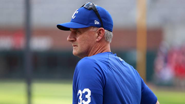Mar 27, 2026; Atlanta, Georgia, USA; Kansas City Royals manager Matt Quatraro (33) during batting practice before a game against the Atlanta Braves on opening day at Truist Park. Mandatory Credit: Brett Davis-Imagn Images