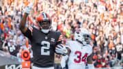 Nov 5, 2023; Cleveland, Ohio, USA; Cleveland Browns wide receiver Amari Cooper (2) celebrates after scoring during the first half against the Arizona Cardinals at Cleveland Browns Stadium. Mandatory Credit: Ken Blaze-USA TODAY Sports