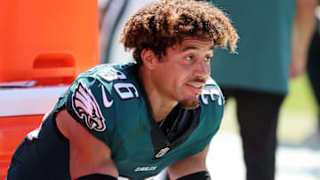 Sep 29, 2024; Tampa, Florida, USA; Philadelphia Eagles safety Tristin McCollum (36) against the Tampa Bay Buccaneers during the second half at Raymond James Stadium. Mandatory Credit: Kim Klement Neitzel-Imagn Images