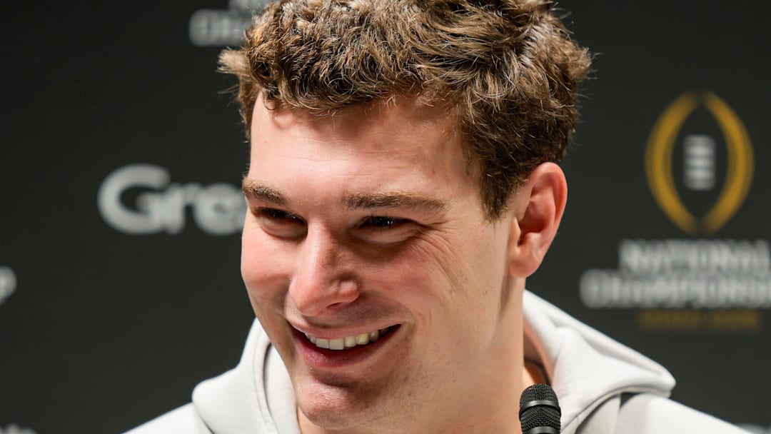 Indiana Hoosiers quarterback Fernando Mendoza (15) answers questions Saturday, Jan. 17, 2026, during the Indiana media day at the Miami Beach Convention Center in Miami.