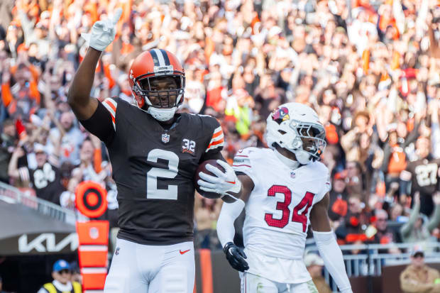 Wide receiver celebrates touchdown.