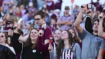 Mississippi State Bulldogs fans cheer during the first quarter against the Missouri Tigers at Davis Wade Stadium at Scott Field.