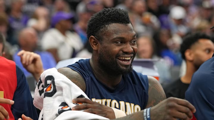 Apr 3, 2026; Sacramento, California, USA; New Orleans Pelicans forward Zion Williamson (1) during the fourth quarter against the Sacramento Kings at Golden 1 Center. Mandatory Credit: Darren Yamashita-Imagn Images