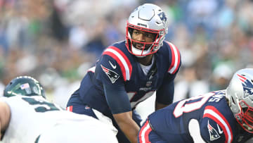 Aug 15, 2024; Foxborough, Massachusetts, USA; New England Patriots quarterback Jacoby Brissett (13) waits for the snap against the Philadelphia Eagles during the first half at Gillette Stadium. Mandatory Credit: Brian Fluharty-USA TODAY Sports