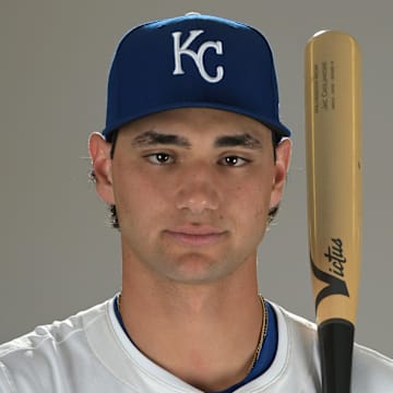Feb 19, 2025; Surprise, AZ, USA; Kansas City Royals Jac Caglianone (14) poses for a photo during media day. Mandatory Credit: Jayne Kamin-Oncea-Imagn Images  