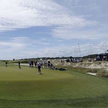 A view of the fifteenth green during a practice round for the PGA Championship golf tournament at Ocean Course at Kiawah Island Resort. 
