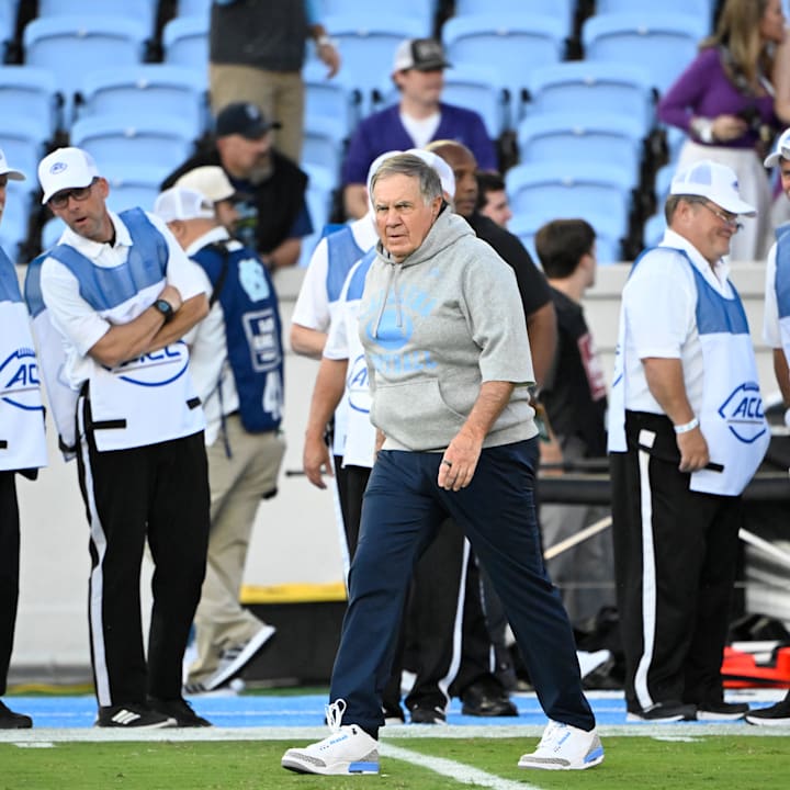 North Carolina Tar Heels head coach Bill Belichick on the field before the game at Kenan Stadium. 