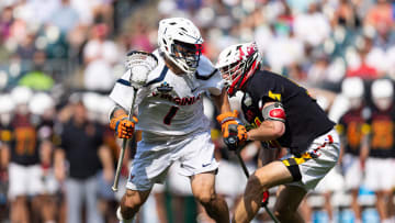 Connor Shellenberger dodges during the Virginia men's lacrosse game against Maryland in the NCAA semifinals at Lincoln Financial Field in Philadelphia.