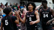 Dylan Harper (2) and Keiner Asprilla (34), of Don Bosco, hear the applause as they are taken out of the game with approximately two minutes left to go during the Bergen County Jamboree, Sunday, February 18, 2024, in Hackensack.