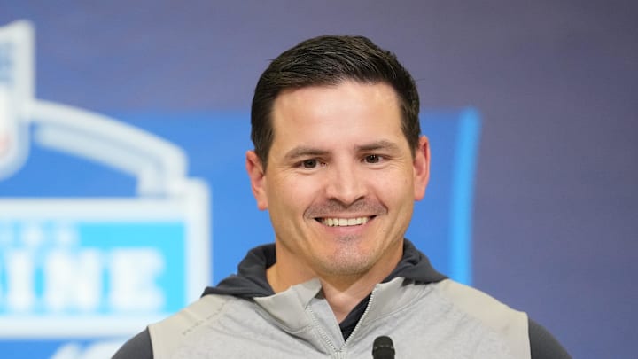 Seattle Seahawks coach Mike Macdonald speaks during the NFL Scouting Combine