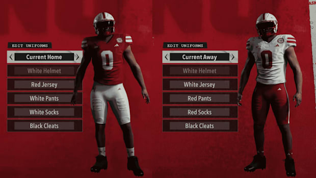 Nebraska football's home and away uniforms in EA Sports College Football 26.