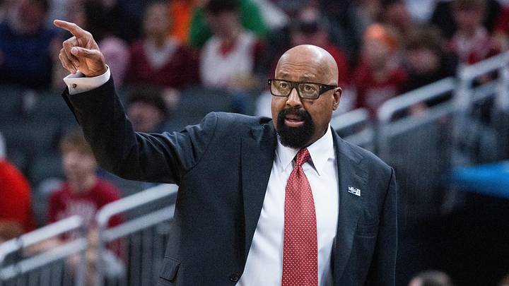 Mar 13, 2025; Indianapolis, IN, USA; Indiana Hoosiers head coach Mike Woodson in the first half against the Oregon Ducks at Gainbridge Fieldhouse. Mandatory Credit: Trevor Ruszkowski-Imagn Images