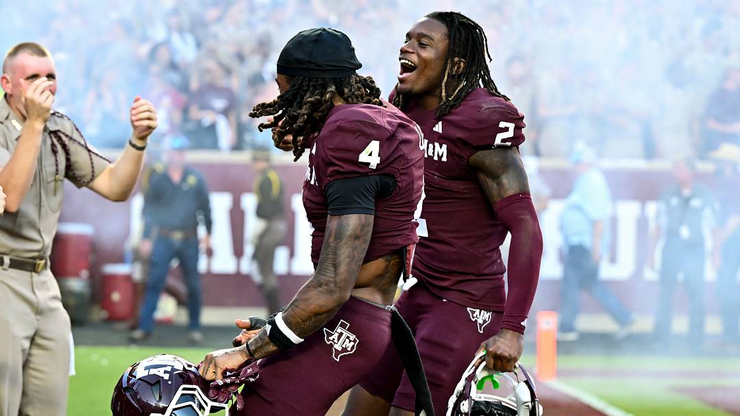 Sep 27, 2025; College Station, Texas, USA; Texas A&M Aggies cornerback Will Lee III (4) and cornerback Dezz Ricks (2) react after the game against the Auburn Tigers at Kyle Field. Mandatory Credit: Maria Lysaker-Imagn Images Sep 27, 2025; College Station, Texas, USA; Texas A&M Aggies cornerback Will Lee III (4) and cornerback Dezz Ricks (2) react after the game against the Auburn Tigers at Kyle Field. Mandatory Credit: Maria Lysaker-Imagn Images