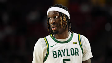 Jan 11, 2025; Tempe, Arizona, USA; Baylor Bears forward Jason Asemota (5) against the Arizona State Sun Devils at Desert Financial Arena.