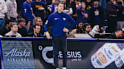 Danny Sprinkle is shown working the sideline during the UW-Nebraska game. 