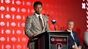 Jul 22, 2025; Charlotte, NC, USA; Stanford cornerback Collin Wright answers questions from the media during ACC Media Days at Hilton Charlotte Uptown. Mandatory Credit: Jim Dedmon-Imagn Images