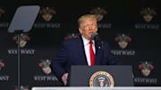 President Donald J. Trump addresses the graduates of the Class of 2020 during the commencement ceremony on the Plain at West Point.