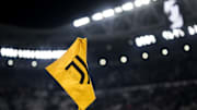 A corner flag bearing the logo of Juventus FC is seen prior...