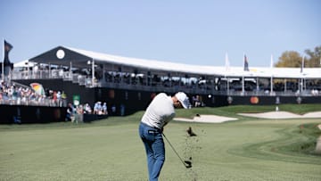 Wyndham Clark hits a shot at the 18th hole at Bay Hill Club & Lodge during the 2025 Arnold Palmer Invitational