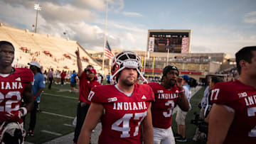 Indiana Hoosiers long snapper Mark Langston (47) leaves the...