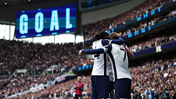 Spurs players celebrating during the win against Everton