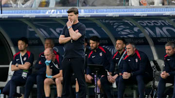 Mauricio Pochettino watches the USMNT during its 2-1 loss to Canada in the Nations League third-place match.
