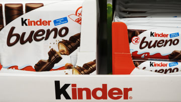 Kinder Bueno Chocolate Bar Packaging on a shelf in a store...