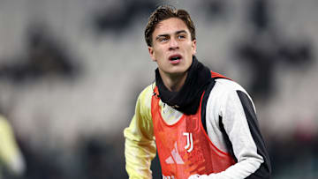 Kenan Yildiz of Juventus Fc during warm up before the Coppa...