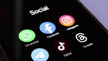 In this photo illustration, WhatsApp, Facebook, Instagram,...