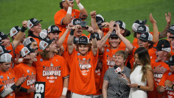 Oklahoma State's Carson Benge lifts the Most Outstanding...