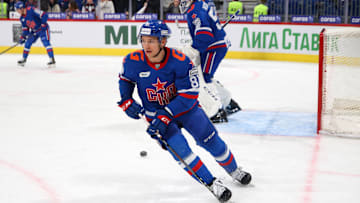 SKA Hockey Club player, Arseni Gritsyuk (81) seen in action...