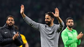 Sporting CP head coach Ruben Amorim (C) seen waving to fans...