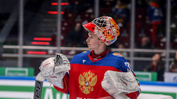 Russia U20 Hockey team player, Sergei Murashov (35) seen...