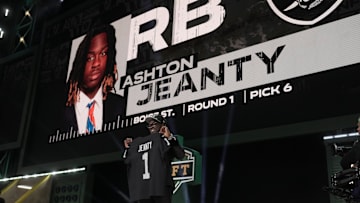 Boise State Broncos running back Ashton Jeanty is selected by the Las Vegas Raiders as the number six pick in the first round of the 2025 NFL Draft at Lambeau Field.