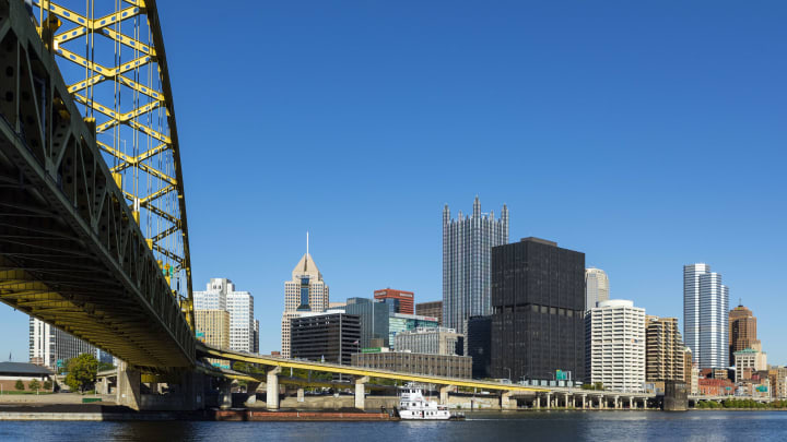 City skyline and Fort Pitt Bridge...