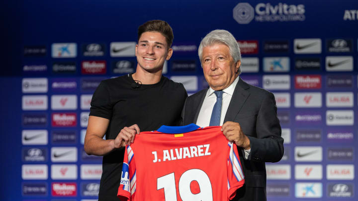 President of Atletico de Madrid, Enrique Cerezo (R) and...