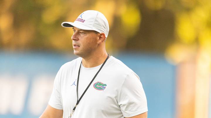 Florida head coach Jon Sumrall watches practice  during Florida Football Fall camp availability at Heavener Football Training Center in Gainesville, FL on Wednesday, August 5, 2026. [Alan Youngblood/Gainesville Sun]