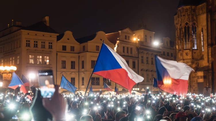 Supporters of Czech presidential candidate and former...