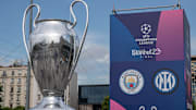 The 2023 UEFA Champions League giant trophy is pictured...