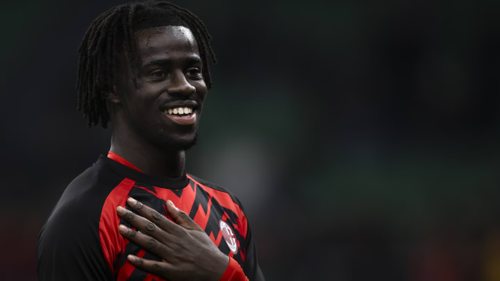 Clinton Nsiala-Makengo of AC Milan smiles during warm up...