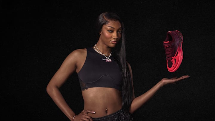 Angel Reese helped design the Reebok Engine A "Pretty Gritty" colorway. Angel Reese helped design the Reebok Engine A "Pretty Gritty" colorway.