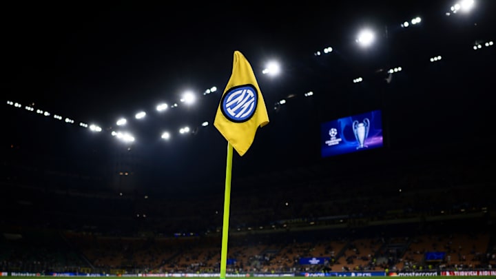 A general view shows a corner flag bearing the logo of FC... A general view shows a corner flag bearing the logo of FC...