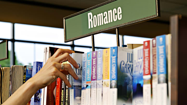 Romance novel section of a bookstore...